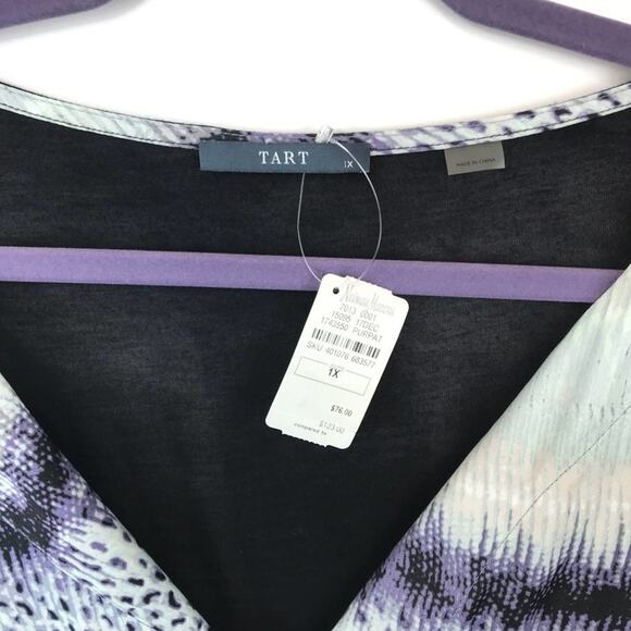 Tart Collection NWT Blouse Purple & Teal Tie-Dye Style V-Neck Top - Picture 5 of 6